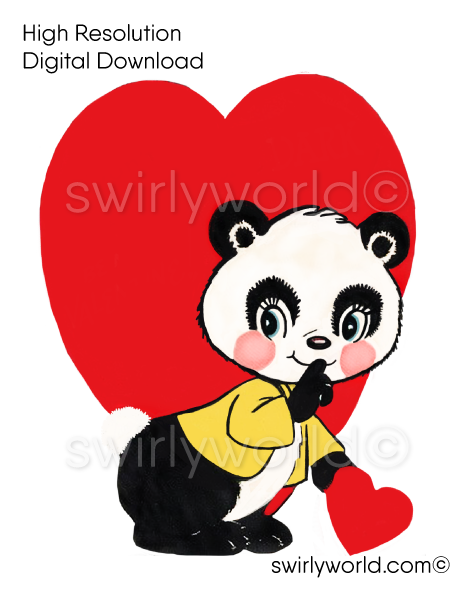 1950s-1960s mid-century vintage Panda Bear with Red Heart Valentine's Day images for digital download. Cute and kitschy retro very RARE Valentine illustrations that have been digitally restored.