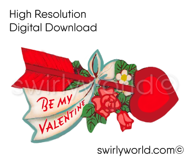 1950s-1960s mid-century vintage Red Heart Valentine's Day images for digital download. Cute and kitschy retro very RARE Valentine illustrations that have been digitally restored.