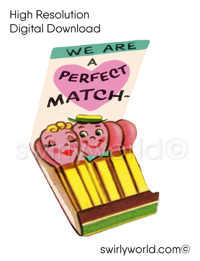 1950s-1960s mid-century vintage Matchbox Valentine's Day images for digital download. Cute and kitschy retro very RARE Valentine illustrations that have been digitally restored.