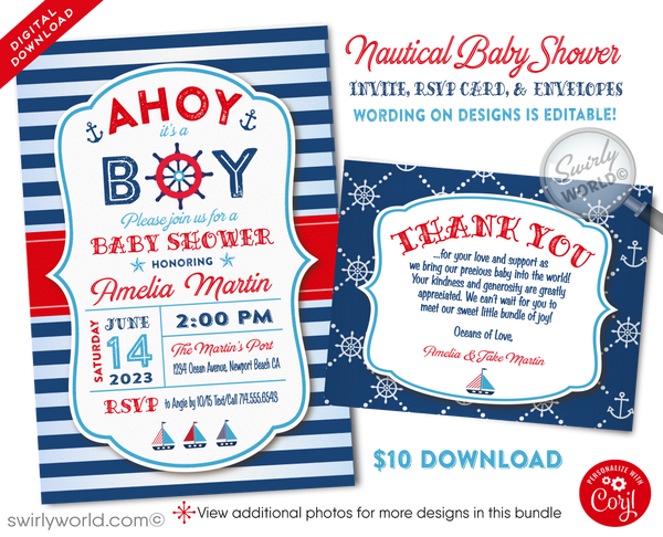 Ahoy its a 2024 boy shower invitations
