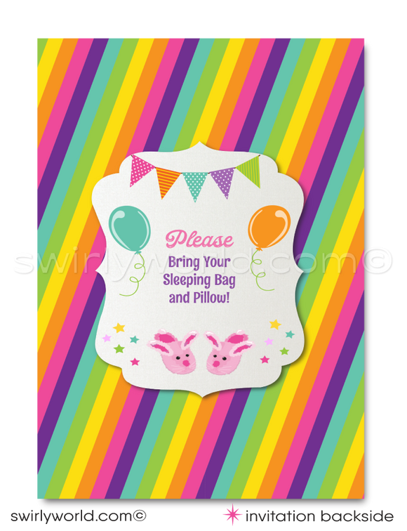 Elevate your little girl's 9th birthday celebration to magical heights with our "Cloud Nine" Unicorn rainbow themed themed invitation and thank you card design set. Perfectly capturing the essence of whimsy and wonder, this design set is a dream come true for a slumber party celebration.