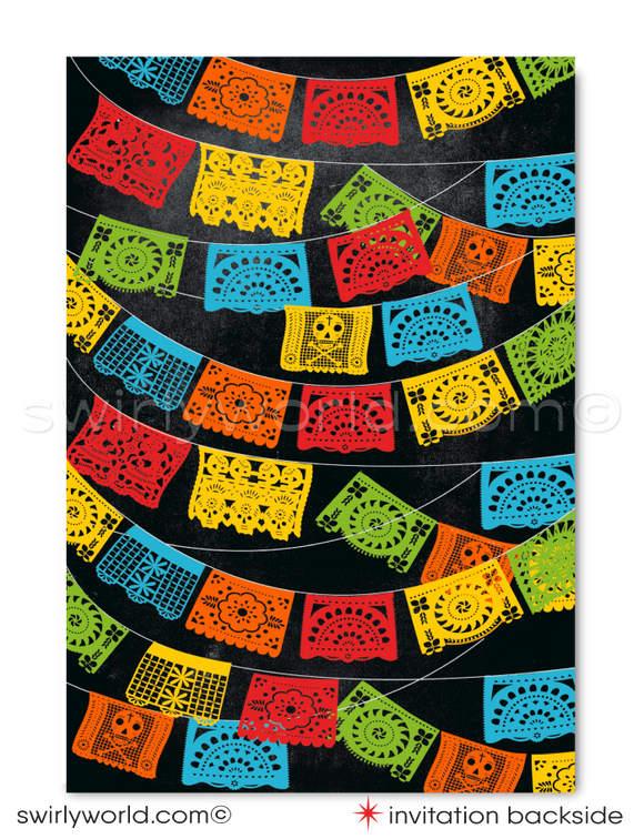 Mexican Fiesta Papel Picado Paper Flags Mariachis 40th Birthday Invitation Set for Men
