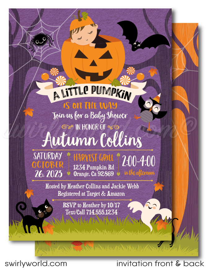  Little Pumpkin Halloween Autumn Fall Baby Shower Invite and thank you card Digital Download