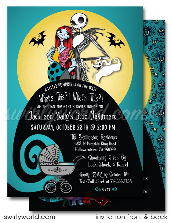 Halloween Goth Nightmare Before Christmas Jack & Sally Skellington NBC Baby Shower Invitations