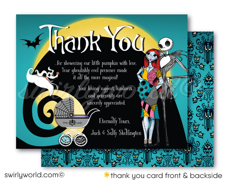 Nightmare Before Christmas NBC Jack and Sally Skellington Baby Shower Thank You Cards