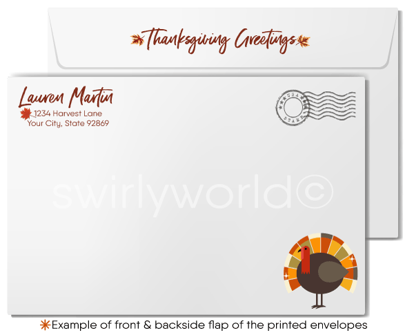 Digital Rustic Modern Leaves Professional Business Happy Thanksgiving Cards for Clients