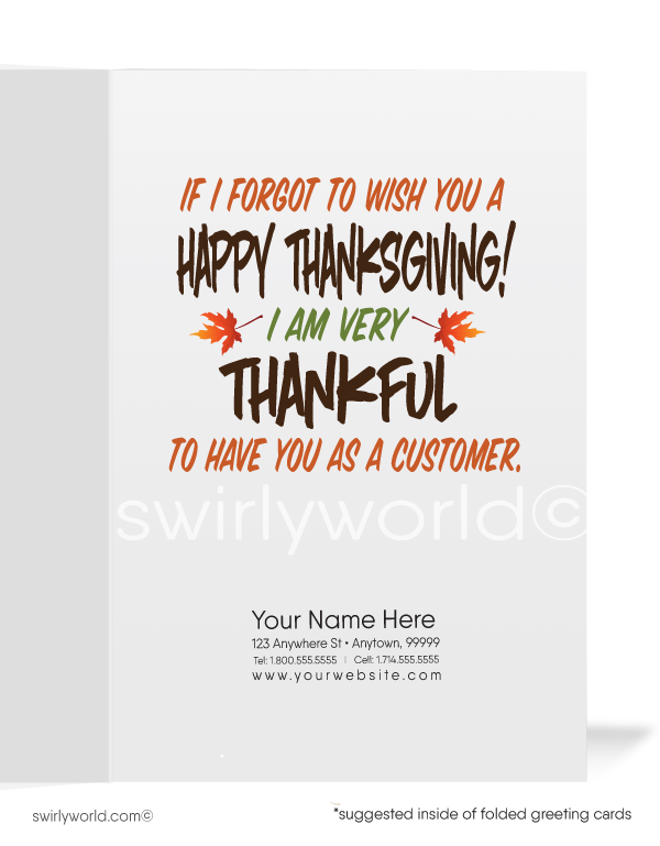 Digital Funny Turkey Business Happy Thanksgiving Greeting Cards for Customers