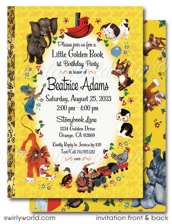 Vintage Little Golden Book Nursery Rhymes Book 1st Birthday Party Invitations Boy or Girl