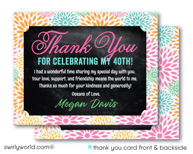Eat, Drink, & Be 40! Whimsical Floral 40th Birthday Brunch Luncheon Design for Women