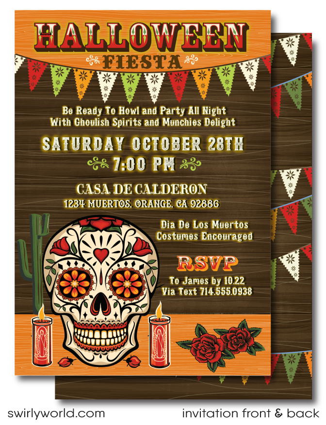 Day of the Dead Sugar Skull Dia de los Muertos Halloween Party Invitation Digital File