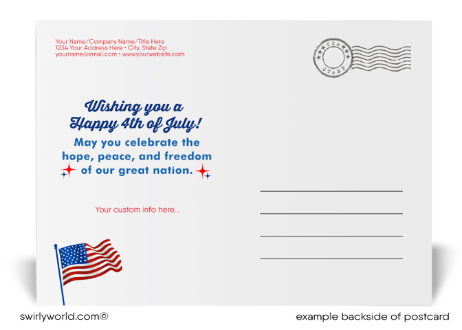 Digital  Patriotic Star Red, White, & Blue Happy 4th of July Independence Day Postcards