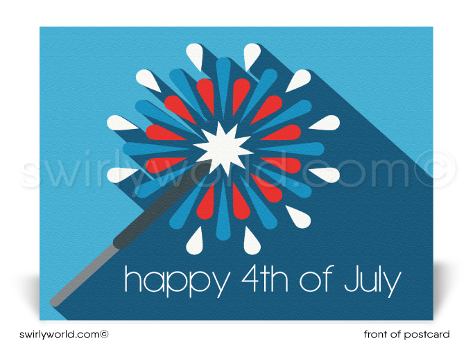 Retro Mid-Century Modern Fireworks Happy 4th of July Independence Day Postcards