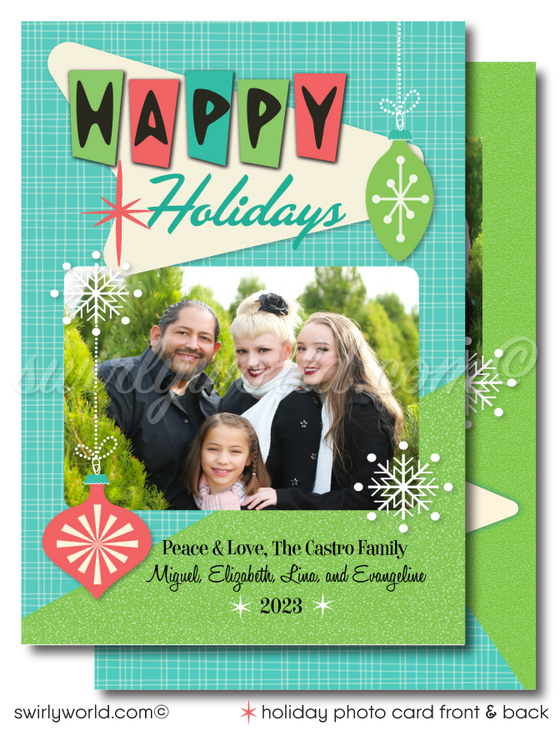 Retro 1950s Atomic Mid-Century Modern Christmas Printed Holiday Family Photo Cards