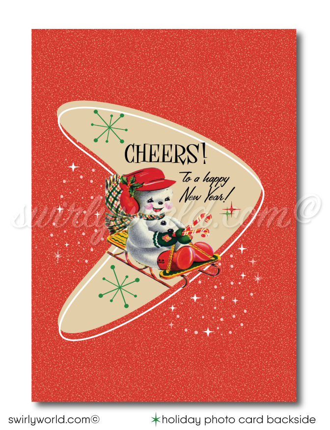 Retro 1950's Mid-Century Modern Christmas Holiday Family Photo Card Digital Printable Download