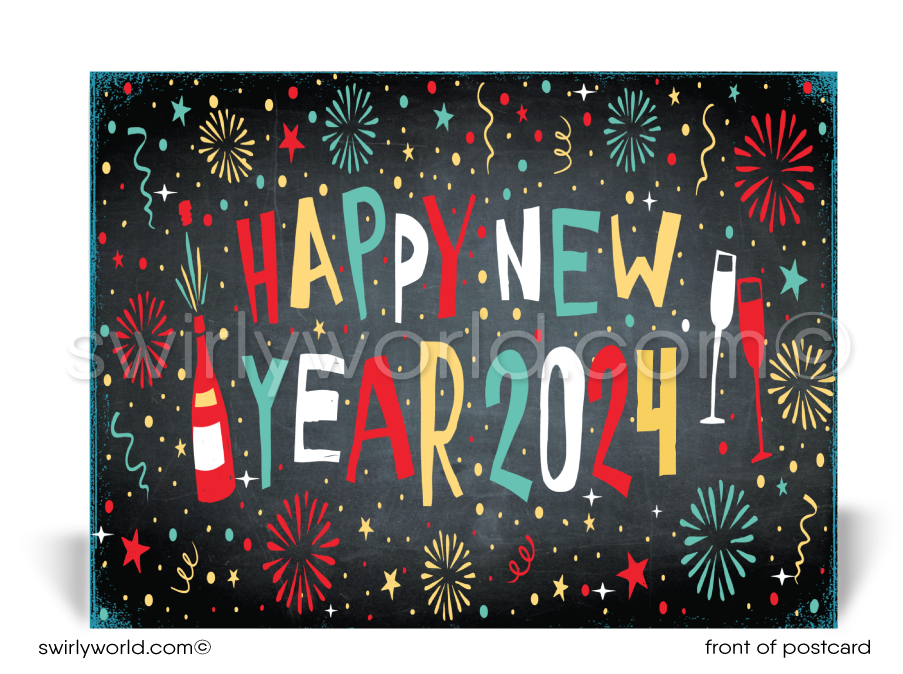 2024 Business Professional Festive Happy New Year Postcards for Clients