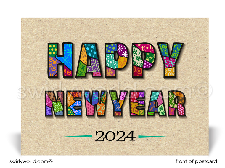 2024 Corporate Business Happy New Year Postcards for Clients