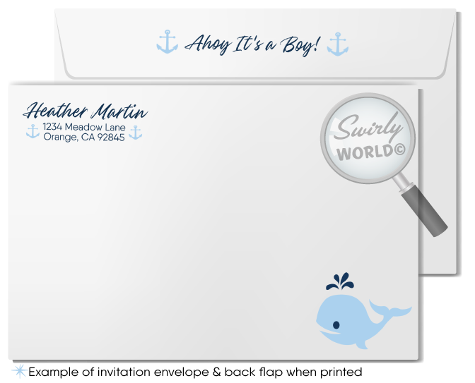 Whale Nautical Ocean Anchor Blue Sailor Boat Baby Shower Invitations