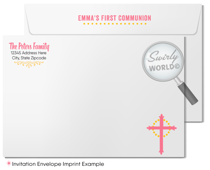 Retro Modern Sacramental Digital Invitation Set - Pink & Yellow, Editable for Communion, Baptism, Confirmation