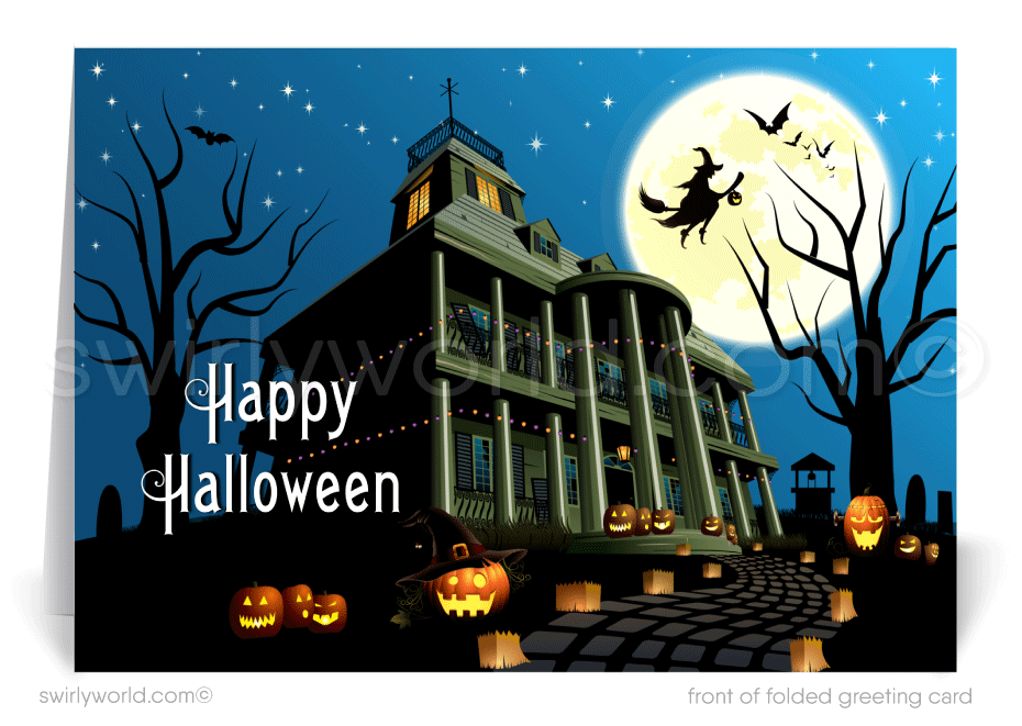 New Orleans Haunted Mansion Spooky Printed "Happy Halloween" Greeting Cards
