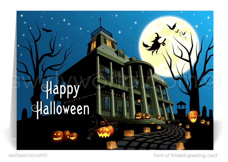 New Orleans Haunted Mansion Spooky Printed "Happy Halloween" Greeting Cards