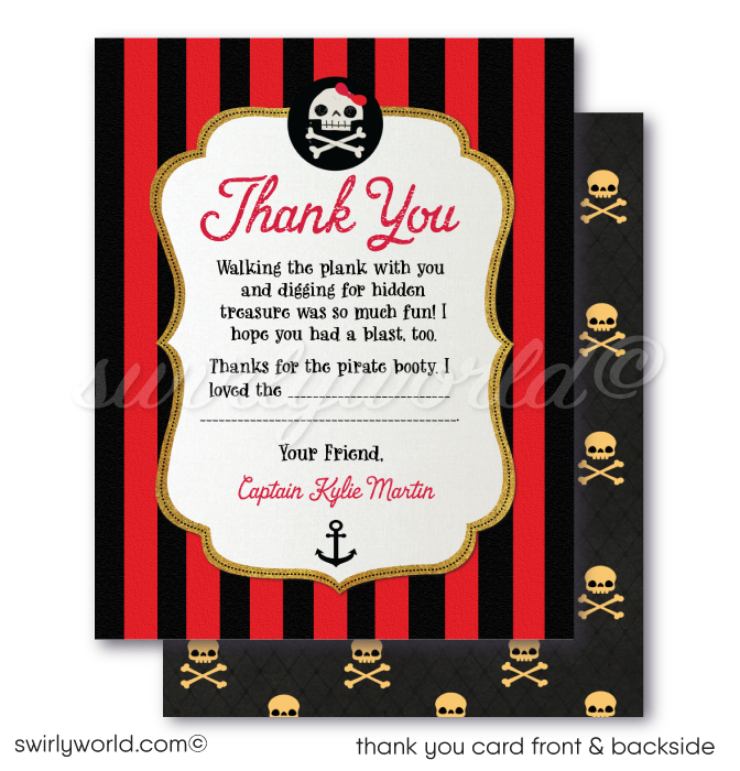 Pirate themed thank you card digital download