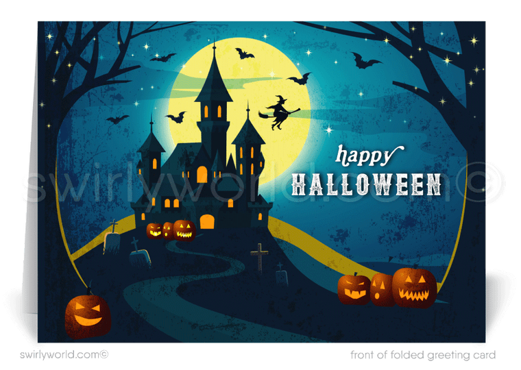 Spooky Haunted House Business Client Printed Halloween Greeting Cards for Customers
