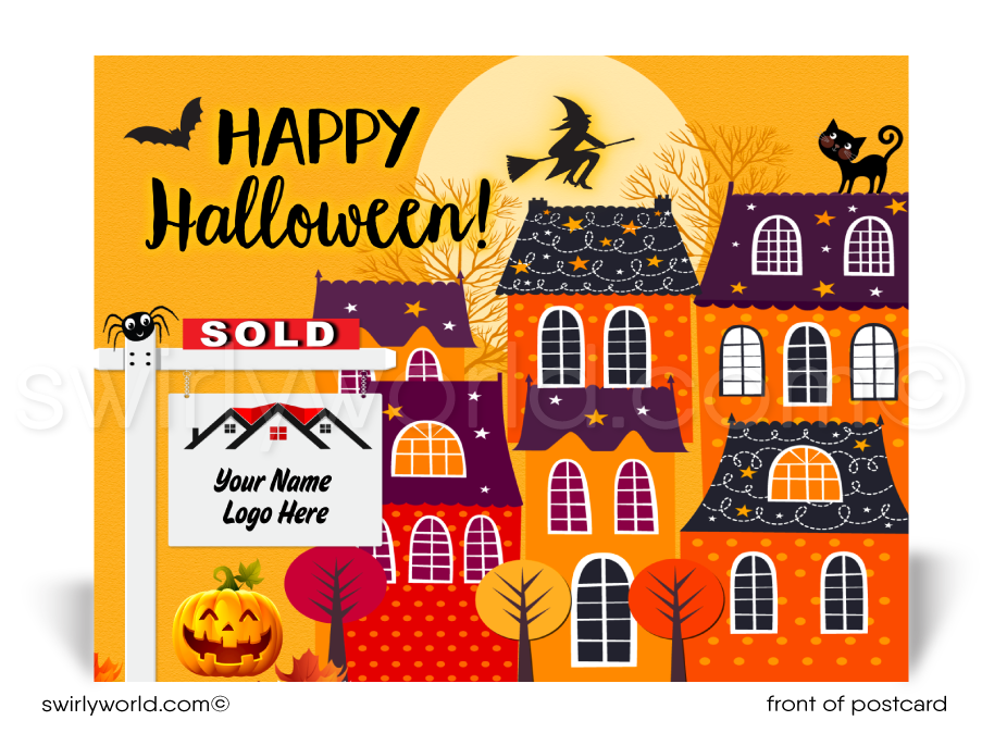 Fall Autumn Neighborhood Realtor® Printed "Happy Halloween" Postcards for Clients
