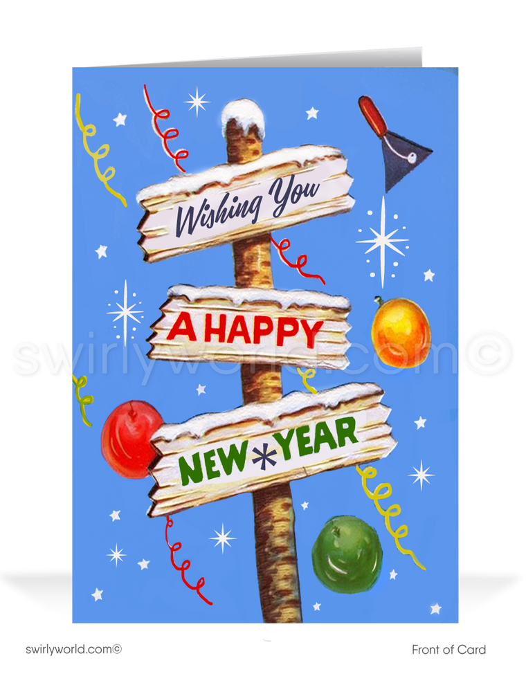 2024 Atomic MCM Mid-Century Retro Mod Happy New Year Cards Card Digital File Download