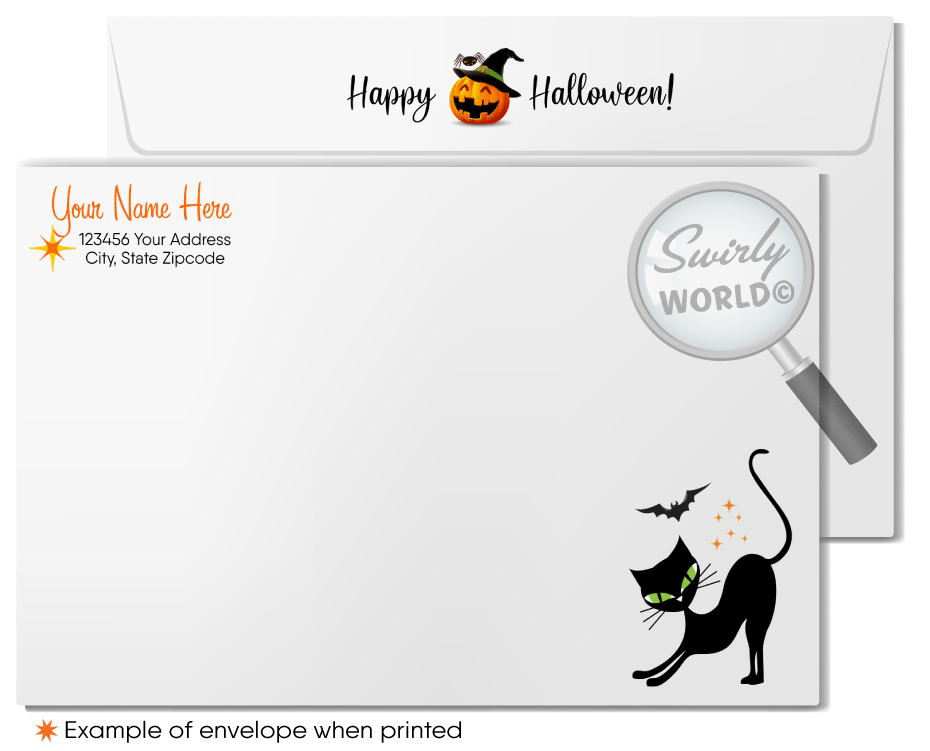 Retro Atomic Mod Cute Witch Black Cat Happy Halloween Greeting Cards for Business