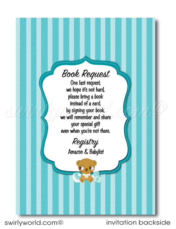 Celebrate a new baby boy with our Retro Modern "Stork Delivery" Baby Shower Invitation Set! Featuring a charming stork, vintage teddy bear, and baby duckling on a retro blue polka dot background. Includes invitations, thank you cards, and envelopes. Easily customizable online. Perfect for a boy's baby shower!