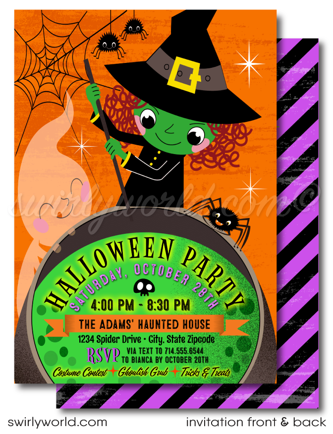 Retro Mod Child-Friendly Non-Scary Halloween Costume Party Invitation Digital Download