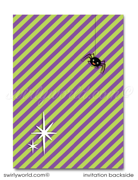 Set the stage for an unforgettable Halloween with our Pin-up Rockabilly party invitation! Featuring a retro-style pin-up vampire girl in gothic purple, spiders, and bats, this adult-themed invite is easy to customize in Corjl. Perfect for a stylish cocktail party—send via post, print, text, email, or evite!