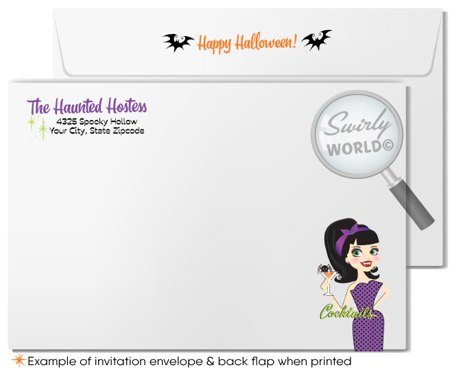 Retro Rockabilly Pin-up Girl Adult Halloween Dinner Cocktail Party Invitations and Envelopes
