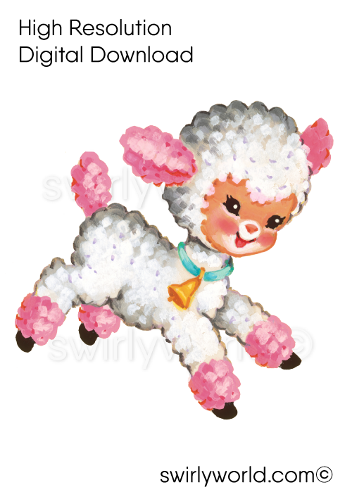 vintage-1940s-1960s-mid-century-modern-pastel-pink-kitschy-kitsch-shabby-chic-Baby-Lamb-easter-illustrations-images