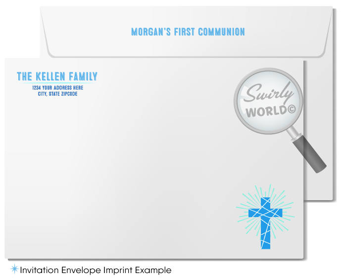 Boys' First Holy Communion Invitation Set - Retro Mid-Century Modern Design, Editable Text, Includes Thank You Cards & Envelopes