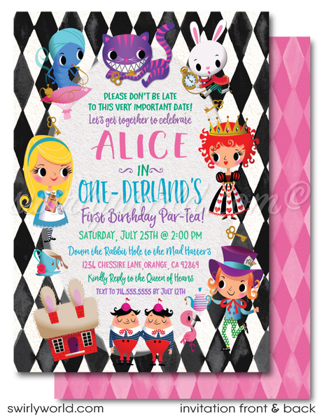 Alice in Wonderland 10 Invites Birthday Vintage Tea Party Invitations