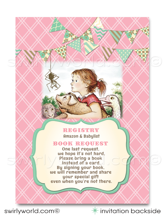 Charlotte's Web Baby Shower Invitation and Thank You Card Digital Download Bundle