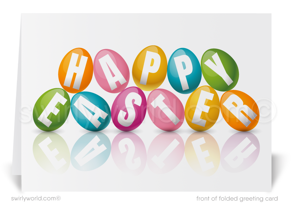 Retro mod vintage Springtime colorful eggs happy Easter Spring greeting cards for business professional marketing.