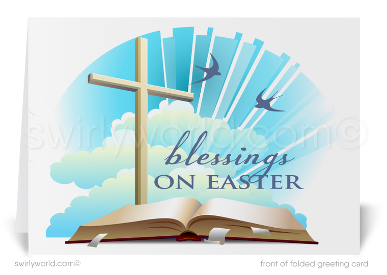 Beautiful religious cross holy bible Catholic Christian Easter blessings greeting cards for church service.