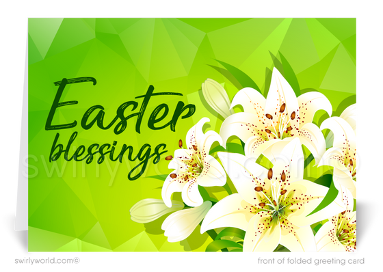 Beautiful religious Christian Springtime colorful flower lilies happy Easter Spring greeting cards.