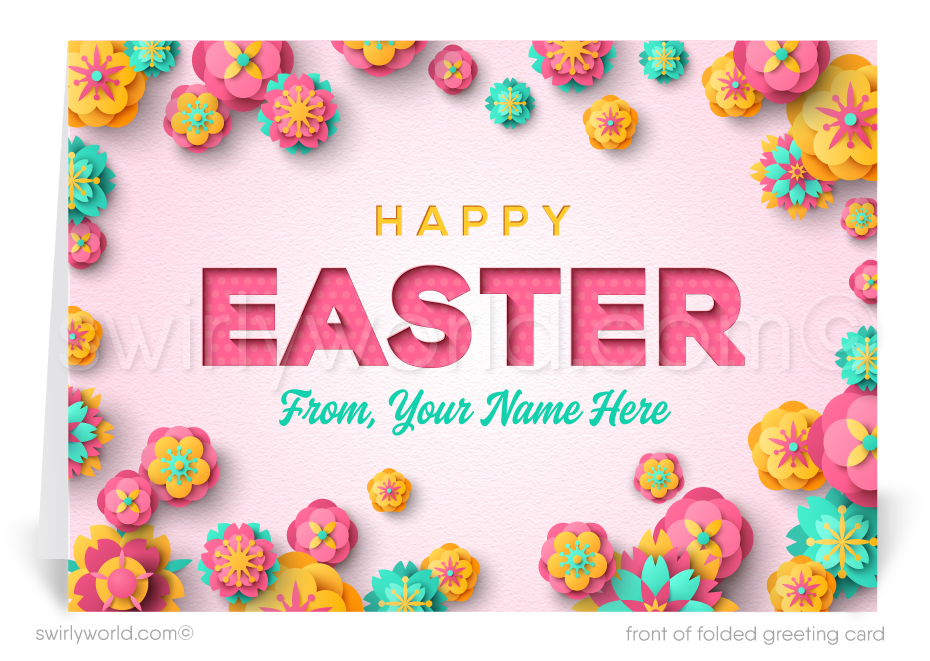 Retro modern vintage Springtime blossoms flowers happy Easter Spring greeting cards for business professional marketing.
