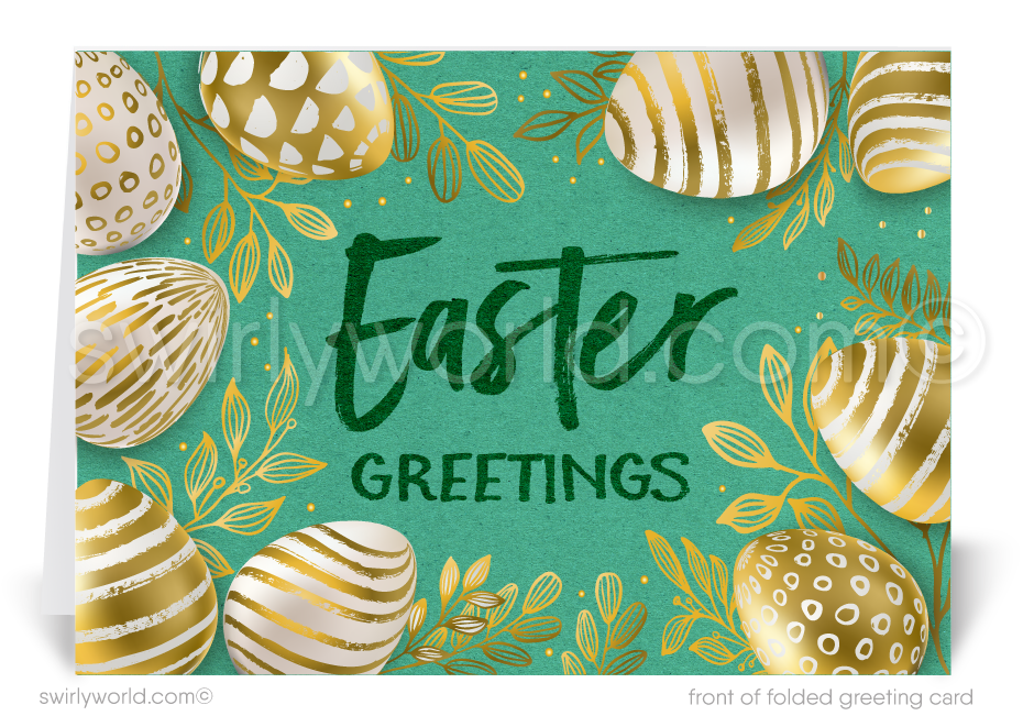 Business corporate happy Easter cards for customers. Beautiful Gold Corporate Professional Business Happy Easter Cards