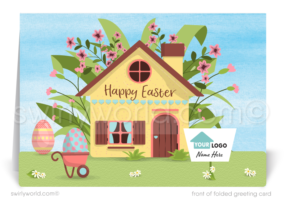 Cute Realtor Happy Springtime Easter Decorator House Home Greeting Cards for Clients