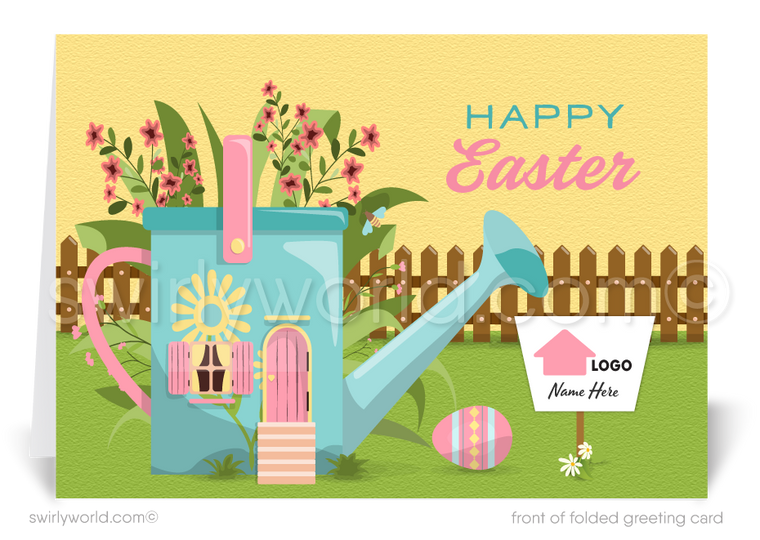 Cute Realtor Happy Spring Easter Greeting Cards for Clients. Real Estate Agent happy Easter spring cards for clients.