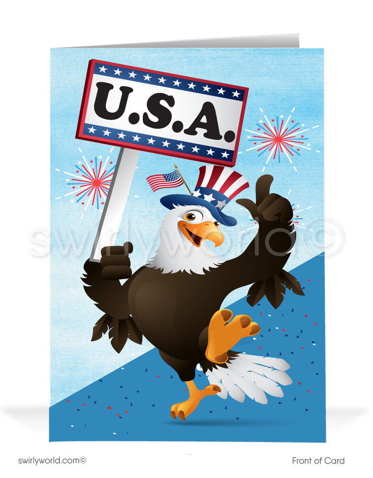 Funny Patriotic American Eagle July 4th Independence Day Greeting Cards