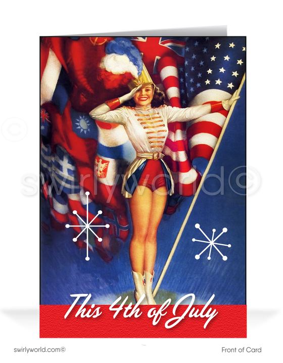 Vintage retro pinup happy Fourth 4th of July Cards for Customers