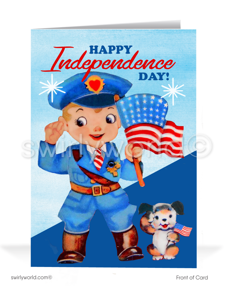 Cute Mid-Century Vintage 1950's Military Saluting American Flag 4th of July Cards
