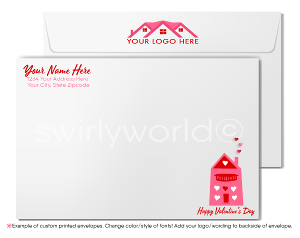Cute Client Retro Pink House Full of Hearts Happy Valentine's Day Cards for Realtors®