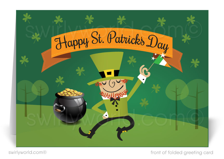 Green Shamrocks Lucky Leprechaun Happy St. Patrick's Day Greeting Cards for Business