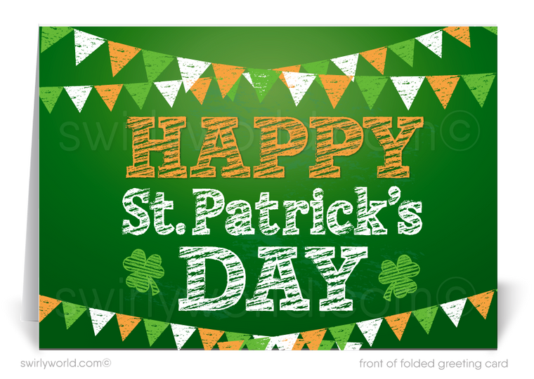 Cute business "Lucky to have you as a customer" green shamrocks traditional flags happy St. Patrick's Day greeting cards.